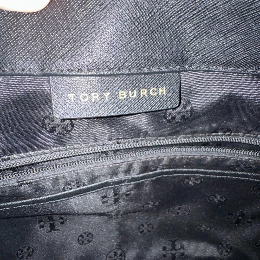 Tory Burch Black Leather Saffiano Tote with Gold Hardware